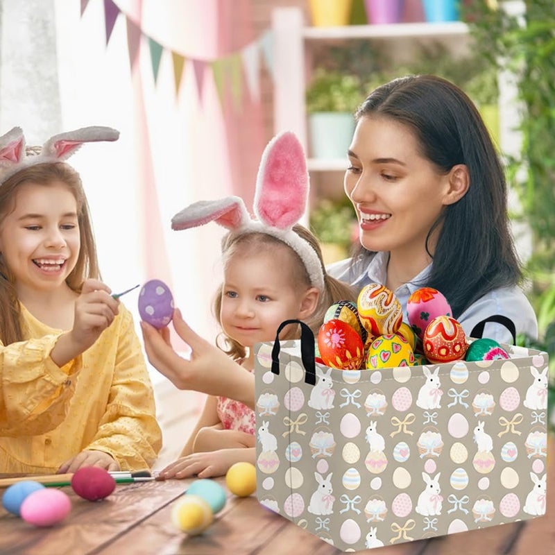FXOCSHE FXOLCSHE Rectangular Easter basket,Easter basket empty,Nursery Hamper,Collapsible waterproof baby toy storage box for Kids,Toy Organizer,Easter Home Decor,Gift Baskets(Bowknot egg) - Image 2